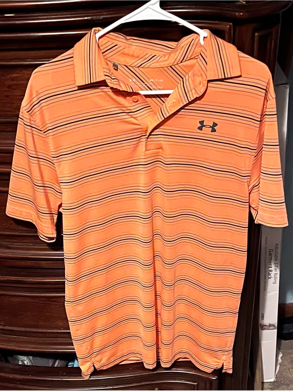 Mens Small Under Armour Men’s Orange Striped Performance Golf Polo Shirt